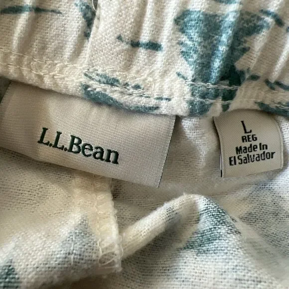 L.L. Bean Green & White Pine Tree Winter Scene Cozy Flannel Pajama Pants Large - Picture 7 of 9